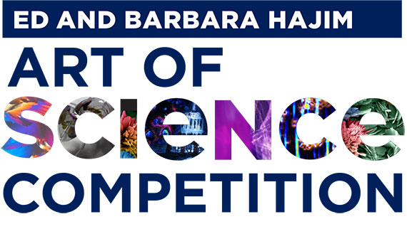 A graphic that says "Ed and Barbara Hajim Art of Science Competition" with colorful designs in the letters for "Science."