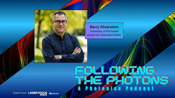 A multicolored graphic with a headshot of Barry Silverstein and the logo for the "Following the Photons" podcast.