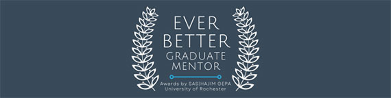 A gray graphic with illustrations of olive branches and text that says "Ever Better Graduate Mentory."