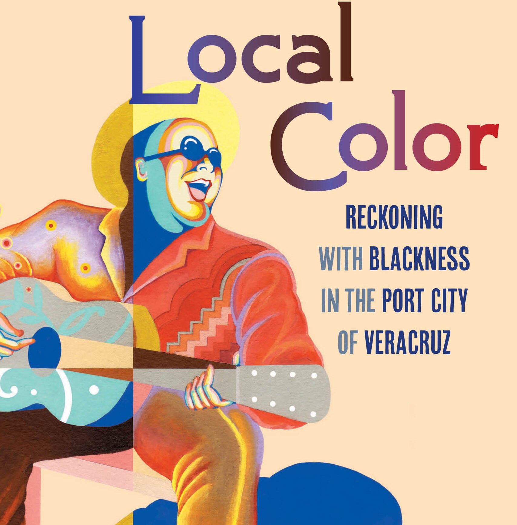 Cropped image of man playing guitar on cover of book Local Color