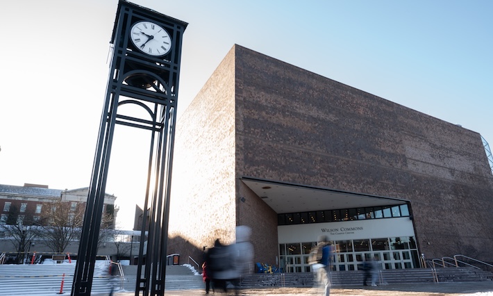 Students walk across Wilson Quad outside Wilson Commons.