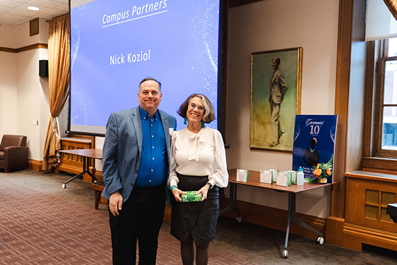 Nick Koziol and Gwen Greene pose with an award at the Gwennies.