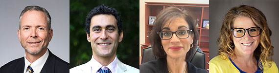 A composite of four headshots of faculty and staff who were recognized during Commencement Weekend.