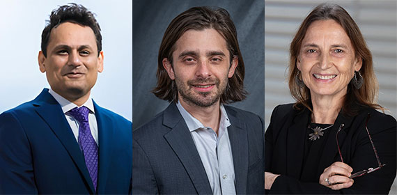 A composite of three headshots of faculty members who recently received sponsored research awards.