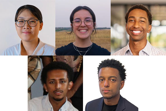 A composite of five headshots of students who won Hajim International Experience Scholarships.