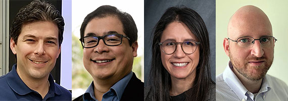 A composite of four headshots of faculty who won University Research Award grants.
