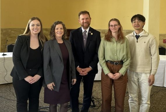Photo of Hannah Swerbenski, Jennie Noll, Rep. Nate Davidson, Emma VanLuven, Jack Chen.