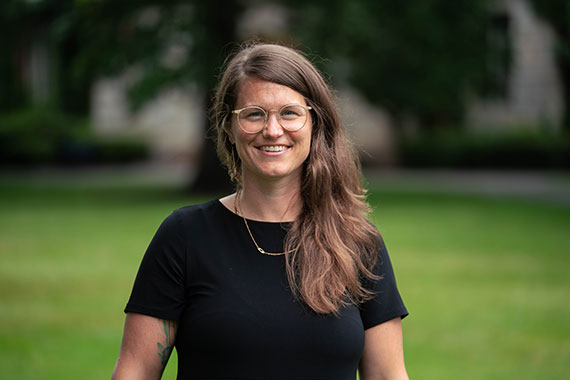 A medium shot of Jana Head on the Eastman Quadrangle.
