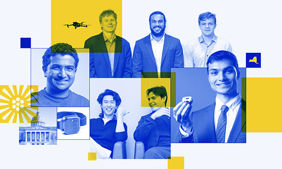 A photo illustration collage of URochester student entrepreneurs.