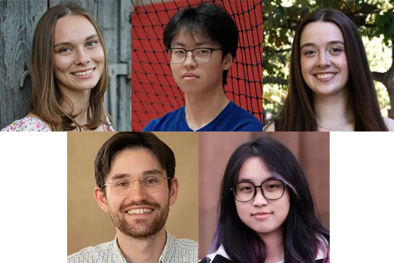 A composite of five headshots of students who won an optical design competition.