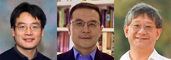 A composite of headshots of Chuang Ren, Michael Huang, and Xi-Cheng Zhang.