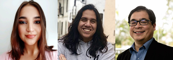 A composite of headshots of Sara Gomez Ramirez, Gilmer Alberto Flores Barrera, and Ben Castañeda.