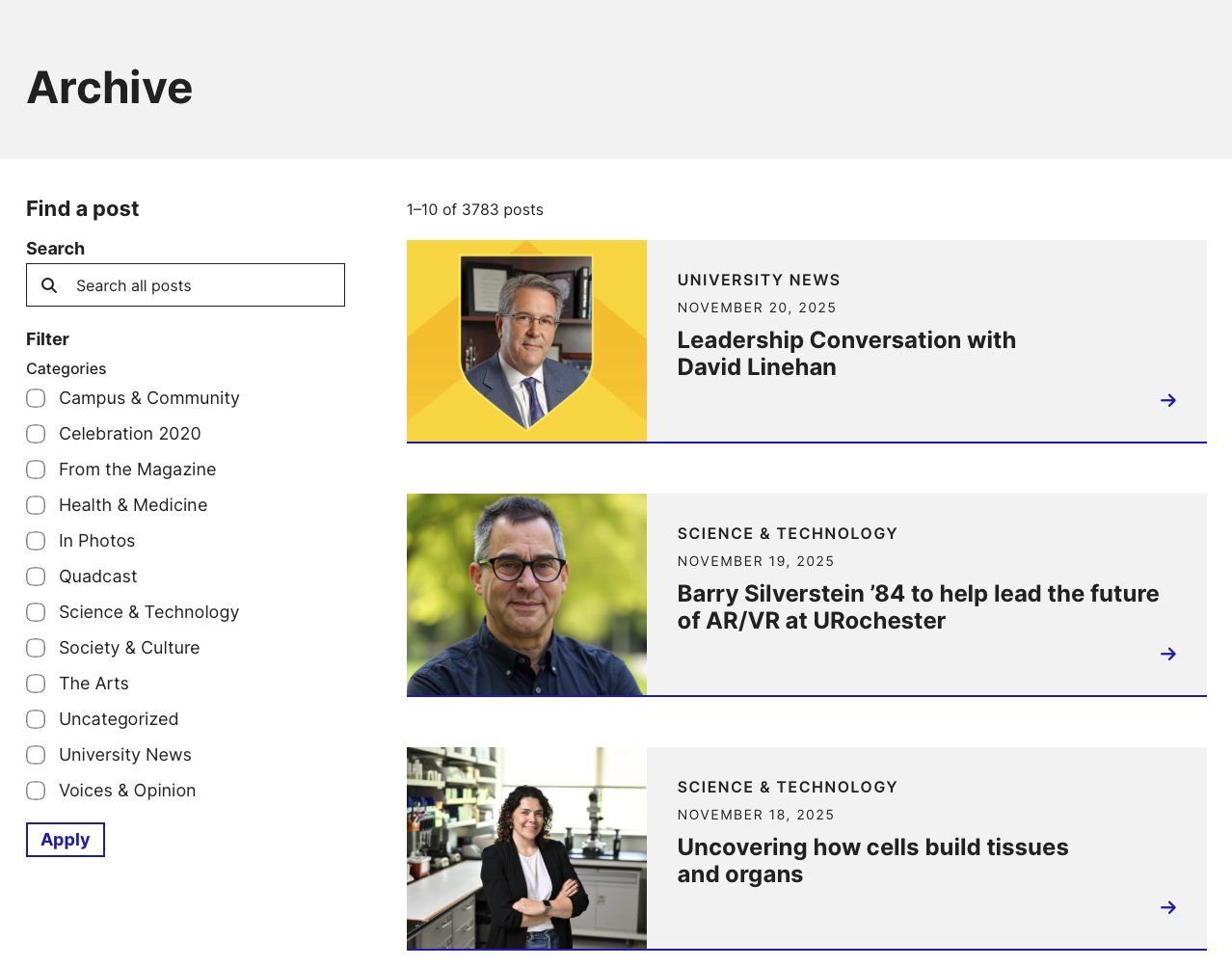 Screenshot of an example Post Listing page.