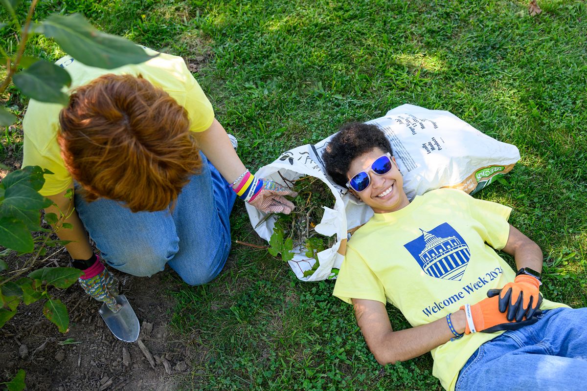 University of Rochester students planting a tree during Wilson Day, an annual day of community service in Rochester.