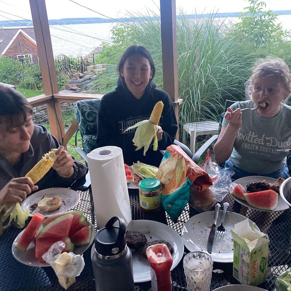 Retreat attendees enjoying some food.