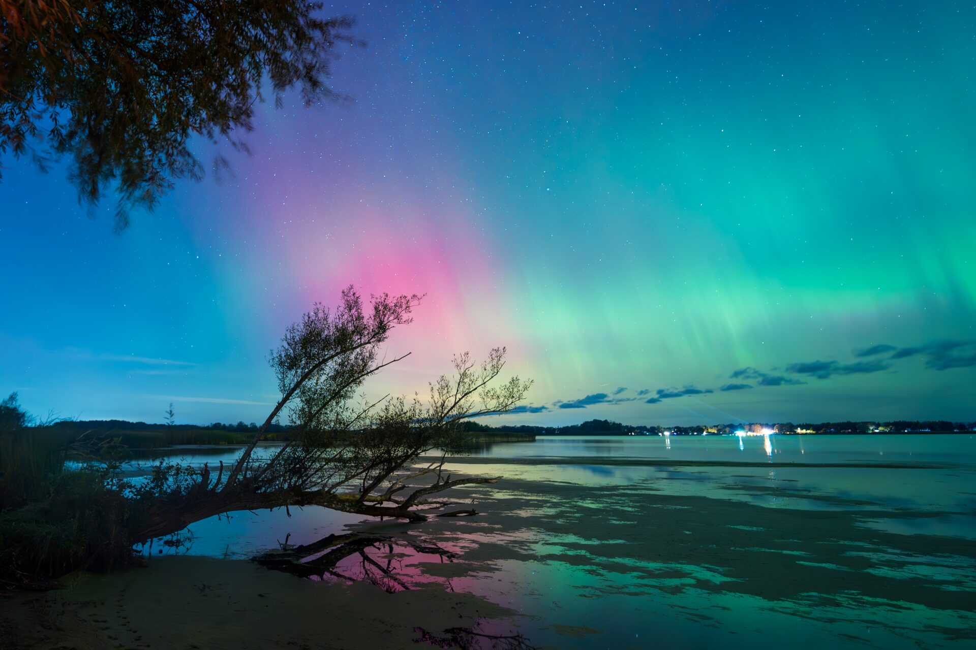 The Northern Lights over a lake