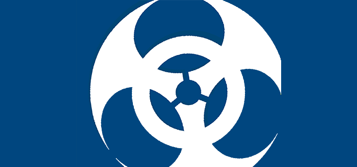 Hazardous materials icon, white hazardous symbol on blue background