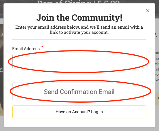 Join the Community - activate account - screenshot