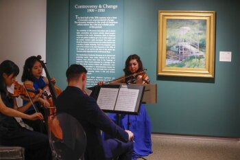 A orchestra quartet playing music