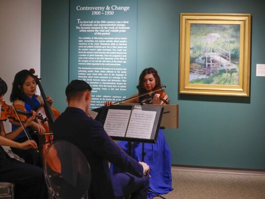 A orchestra quartet playing music
