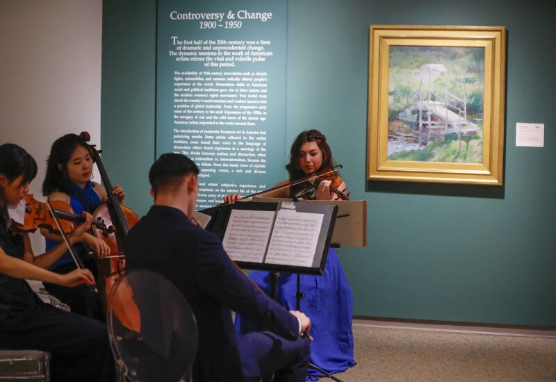 A orchestra quartet playing music