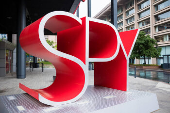 A photo of a monument which spells out SPY at the George Eastman Circle Family Celebration, held April 30, 2023, within Washington, DC.