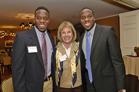 Ani Okeke Ewo '16, Trustee Cathy Minehan '68, P'04, and Ugwu Okeke Ewo '16