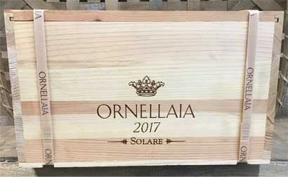 wooden crate with Ornellaia logo on outside