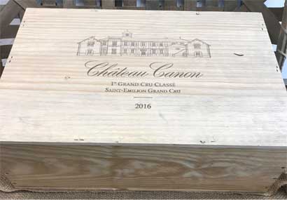 wooden wine crate with chateau canon logo