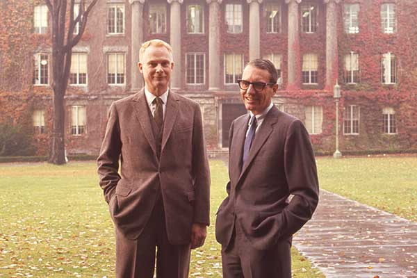 Wallis and Wilson posing for a photo in the quad in 1967
