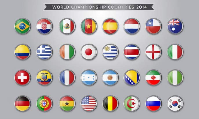 Images of flag icons of champion countries of 2014