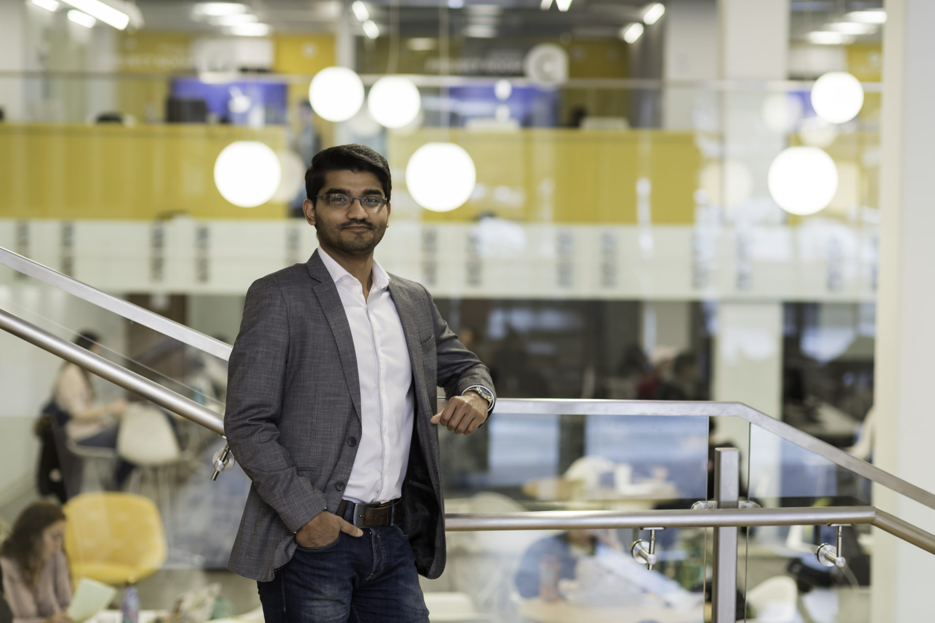 Student in University of Rochester's iZone, a collaborative hub and workspace