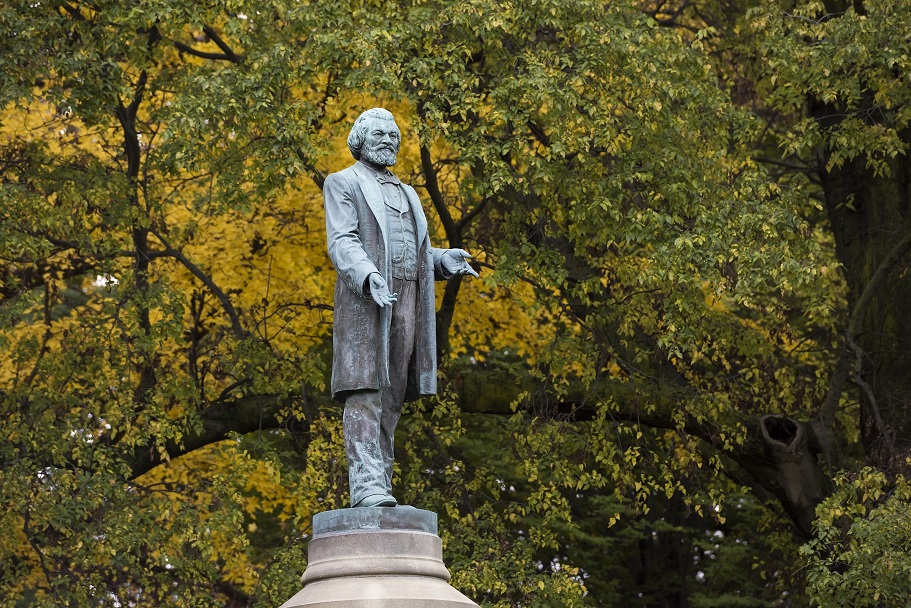 The Frederick Douglass statue is pictured in Rochester, NY's Highland Park