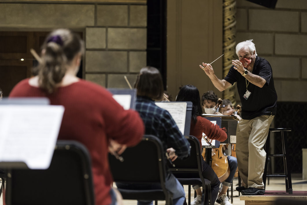 Professor of Conducting & Ensembles Neil Varon leads a rehearsal of the Eastman School Symphony Orchestra