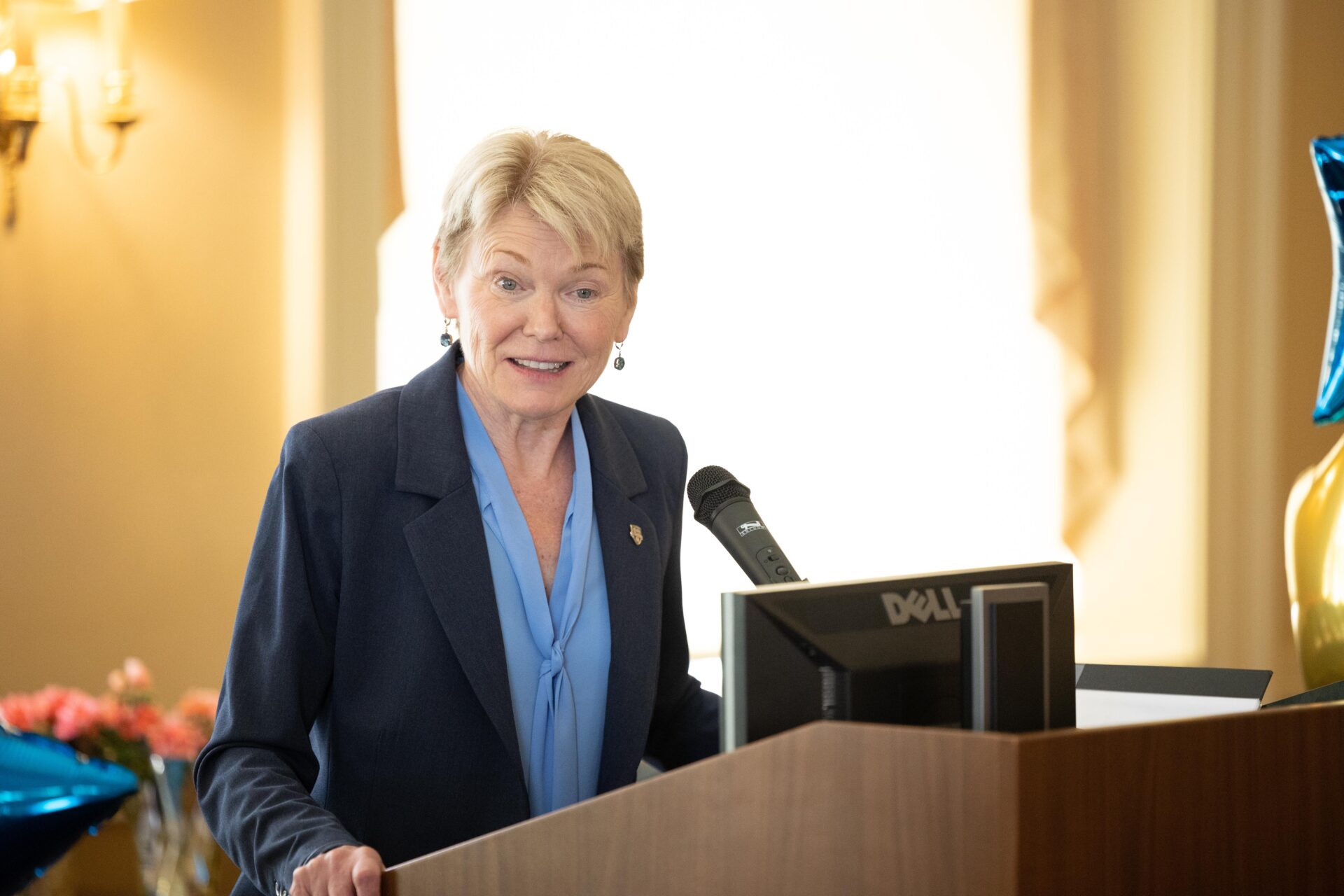 President Sarah Mangelsdorf delivers opening remarks.