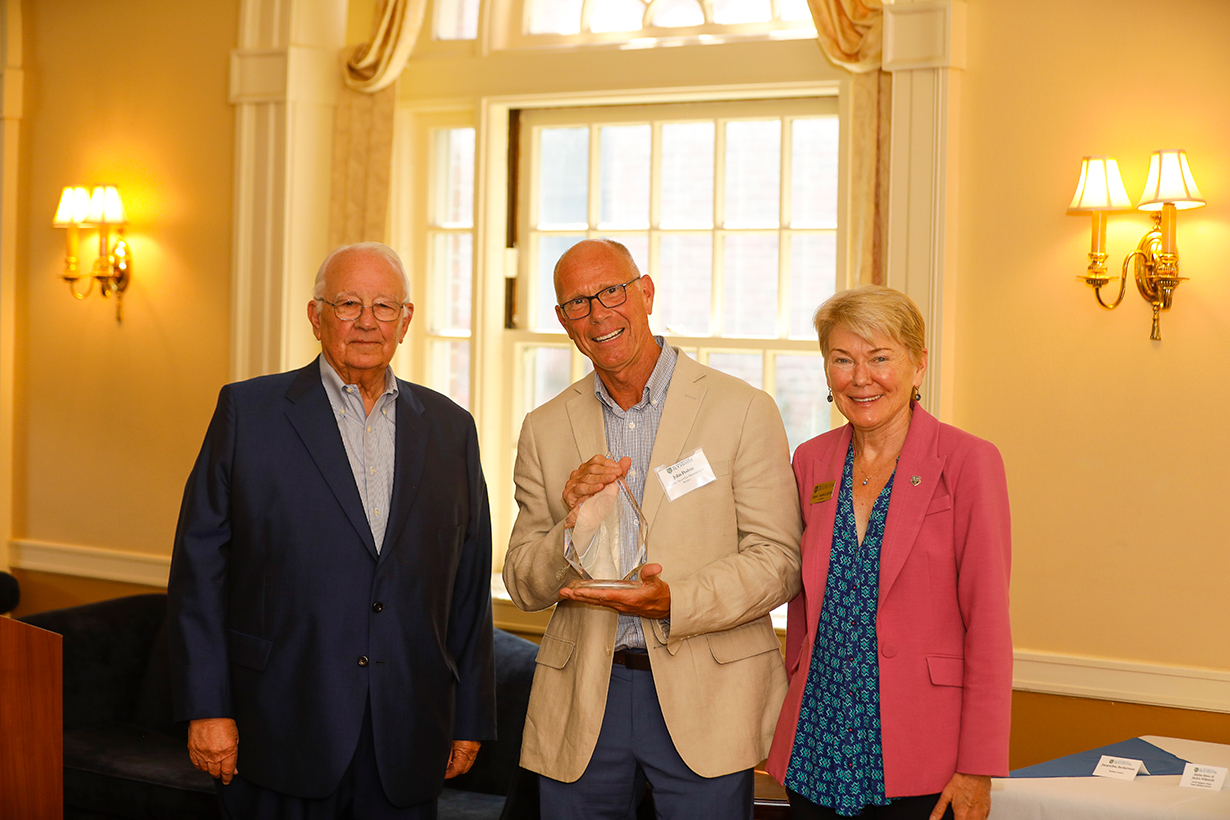 Witmer Award winner, John Podvin poses with Tom Richards and President Mangelsdorf
