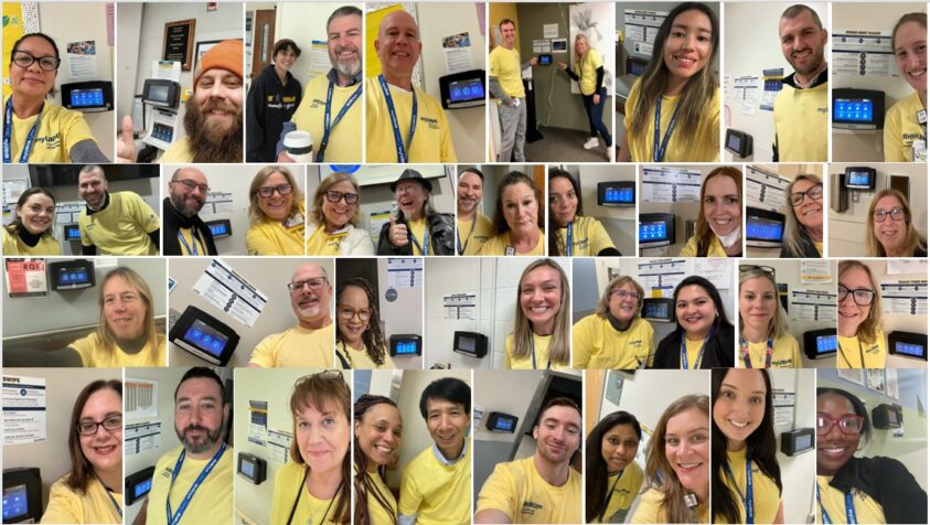 Selfies of volunteers, in action, as the time clocks transitioned.