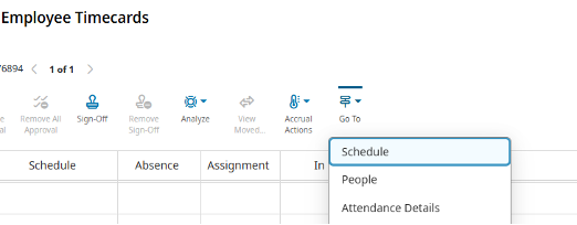 Employee timecard current pay period 'schedule' dropdown