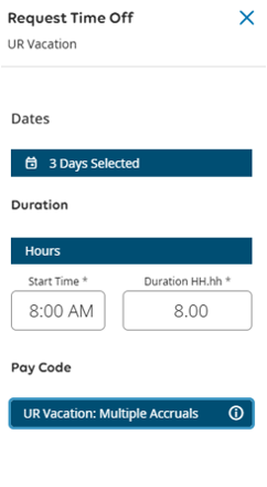 UKG request time off menu