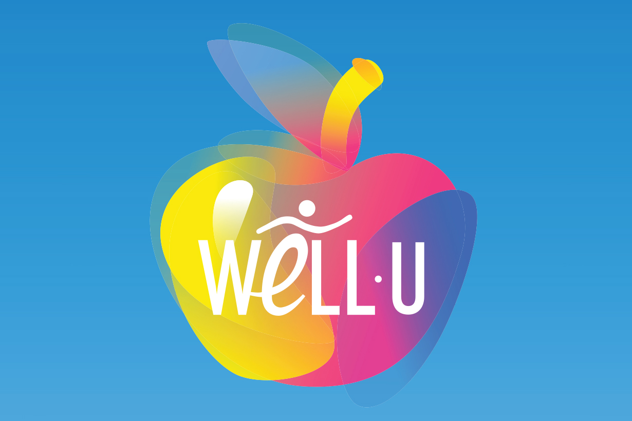 Stylized apple illustration with Well-U logo on it