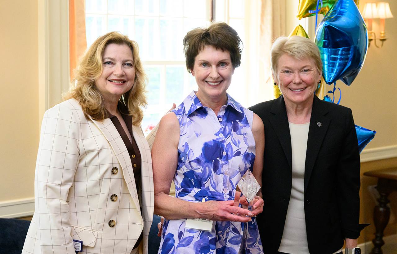 University of Rochester Vice President and Chief Human Resources Officer, Kathleen M. Gallucci (L) and University of Rochester President Sarah Mangelsdorf (R) pose with Meliora Award winner Diane Prinzing of the department of pediatrics