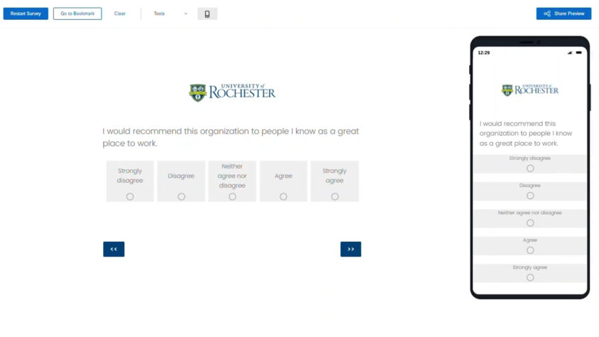 Survey example of questions in the Employee Experience Survey