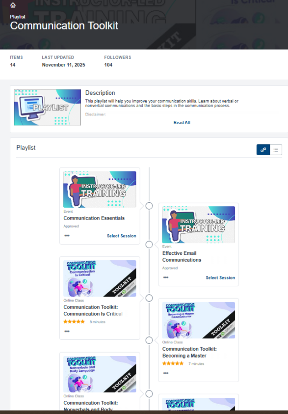 Example of a myPath playlist for communication toolkit.