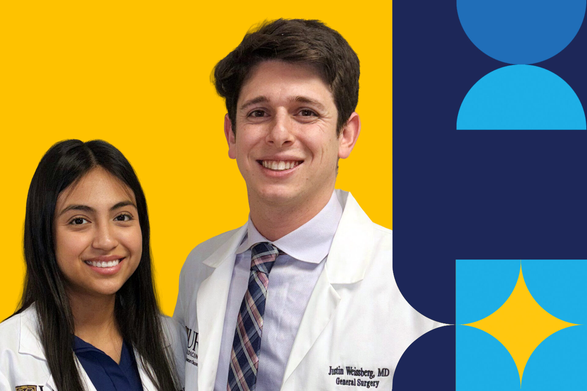Two surgery residents, Dr. Jenny Ganay-Vasquez on the left and Dr. Justin Weissberg on the right.