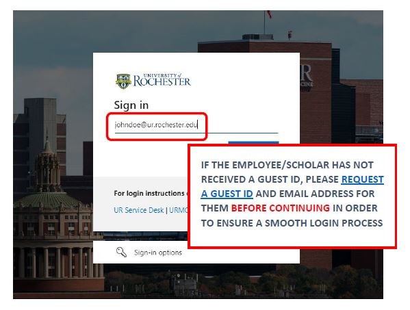 A screenshot of the email login screen