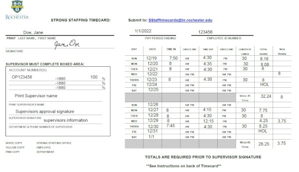 Sample Strong Staffing Time Card