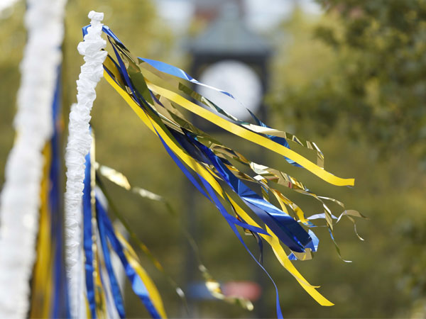 blue and yellow ribbon waving in the wind