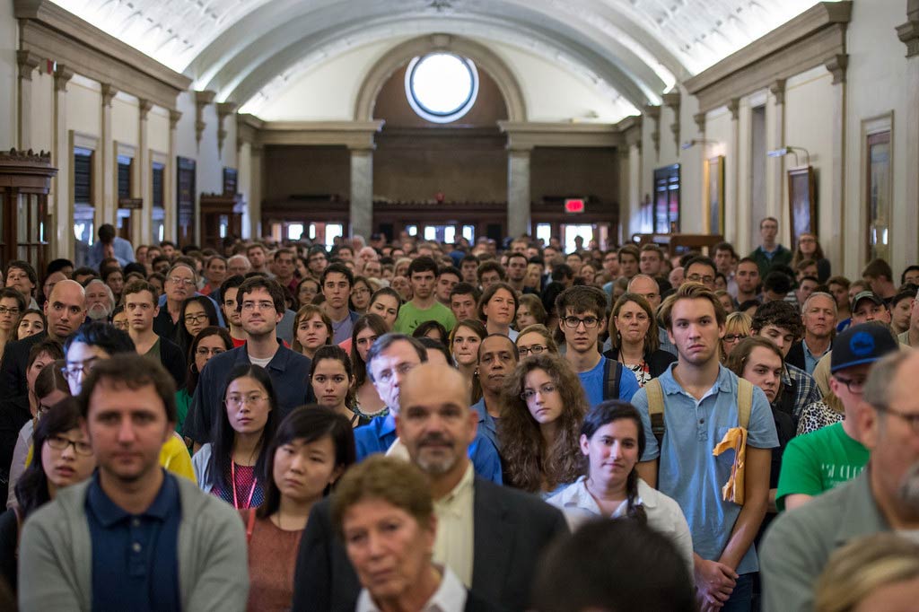 large crowd in the main hall of the Eastman School of Music