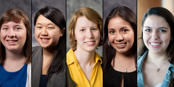 Feature image portraits of five students receiving study abroad fellowships