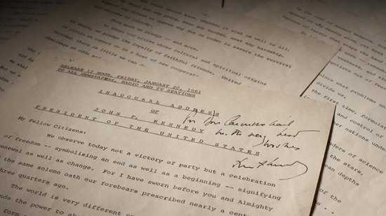 Feature image typewritten papers with annotations from President Kennedy